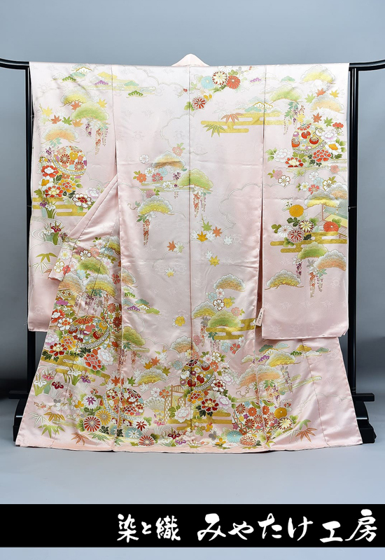 久保耕の振袖｜手描き京友禅-屋敷に鞠